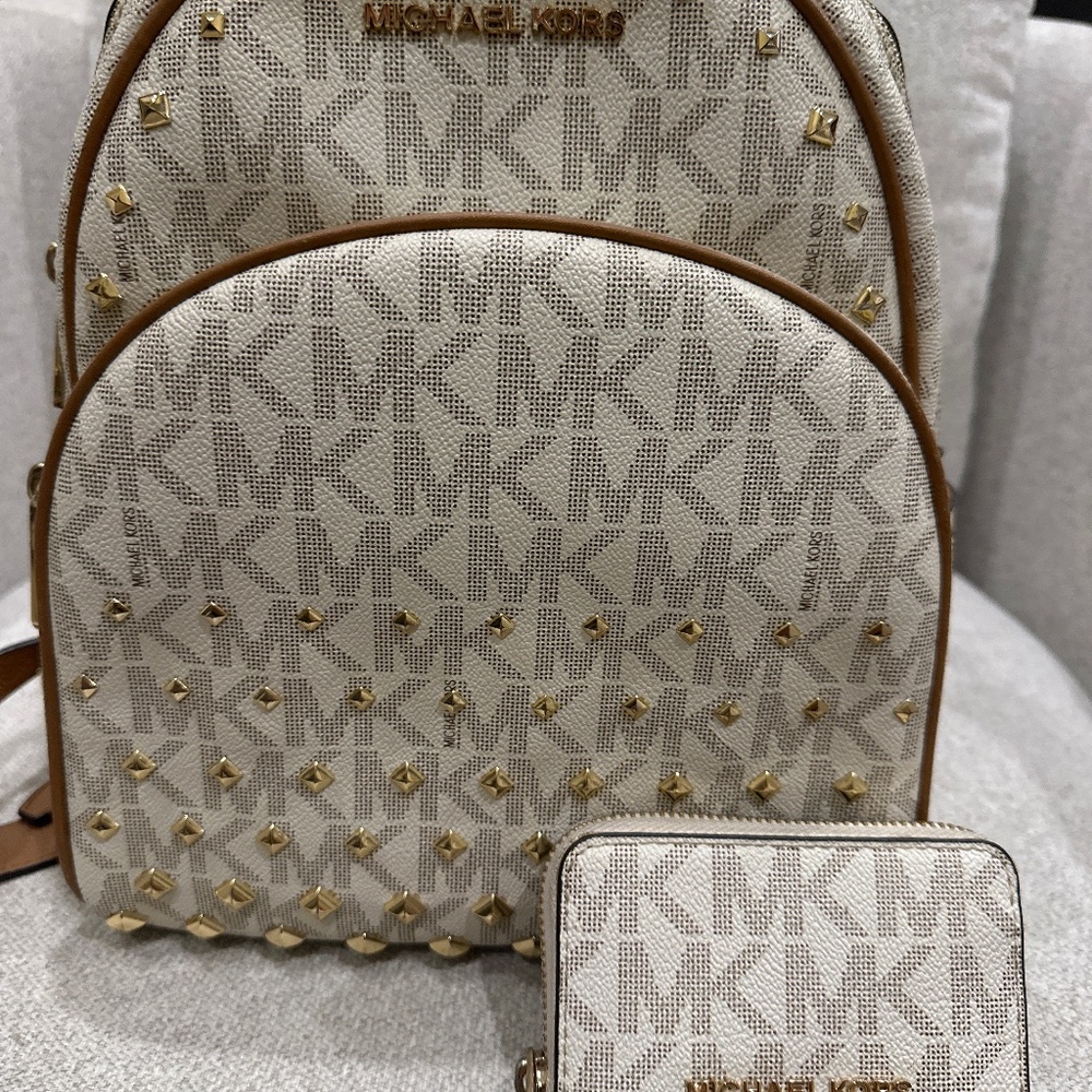 Michael Kors Abbey Vanilla Studded Backpack with wallet
